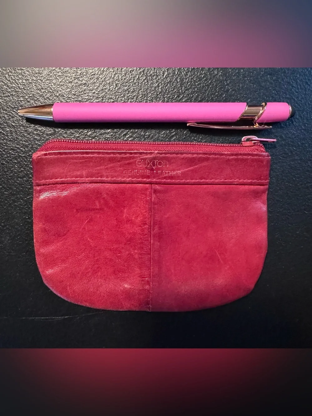 Buxton Red Genuine Leather Zip Pouch